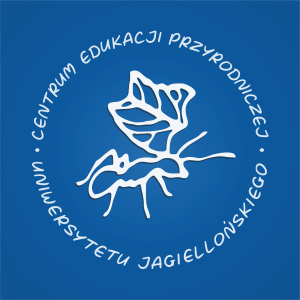 Logo Centrum Edukacji Przyrodniczej UJ , rysunek mrówki i liścia