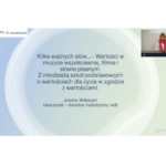 zrzut ekranu z transmisji konferencji na platformie Clickmeeting – wystąpienie Joanny Wołoszyn, doradczyni MCDN ds. wychowania do życia w rodzinie